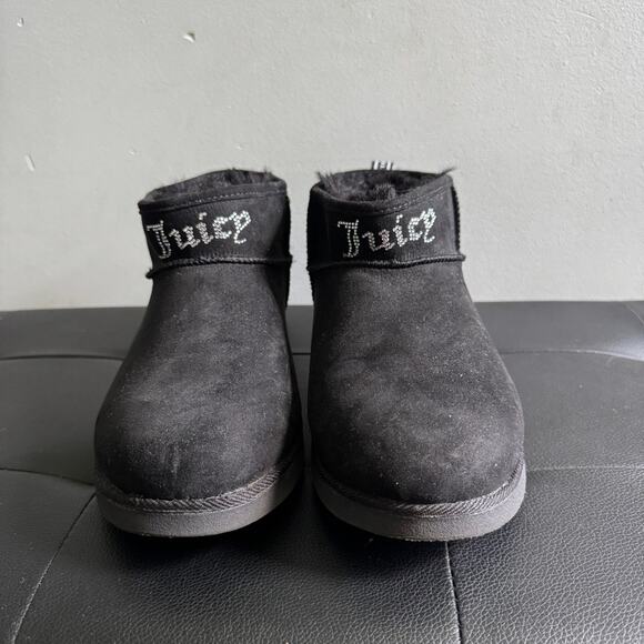 Size 10 Juicy Couture Y2K Black Fuzzy Boots Womens, Bling Winter Furry Slippers - Picture 1 of 10